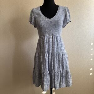 Altar’d State Floral V Neck Smocked mini Dress Blue Milk Maid Cottagecore Size M
